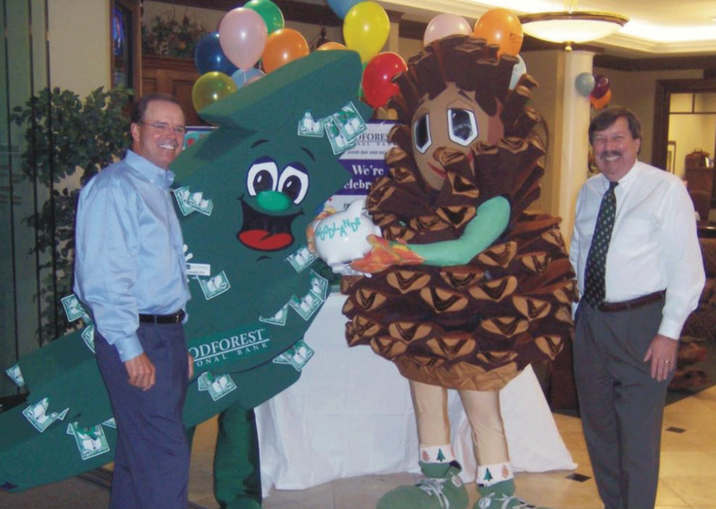 Woodforest Bank and Puffy The PIne Cone in The Woodlands